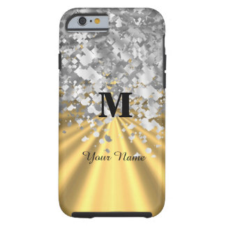 Funda Resistente Para iPhone 6 Purpurina del oro y de la plata con monograma