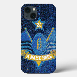 Funda Para iPhone 13 Purpurina Deportivo Deportivo Azul y Oro