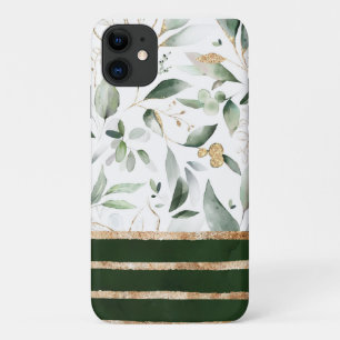 Funda Para iPhone 11 Purpurina dorado floral de acuarela botánica verde