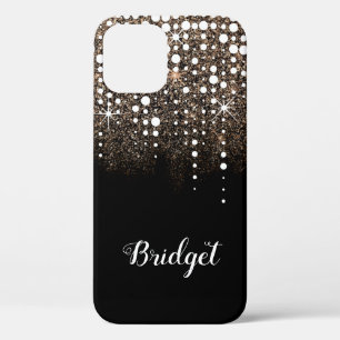 Funda Para iPhone 12 Purpurina dorado Sparkle Drin Rain Nombre personal
