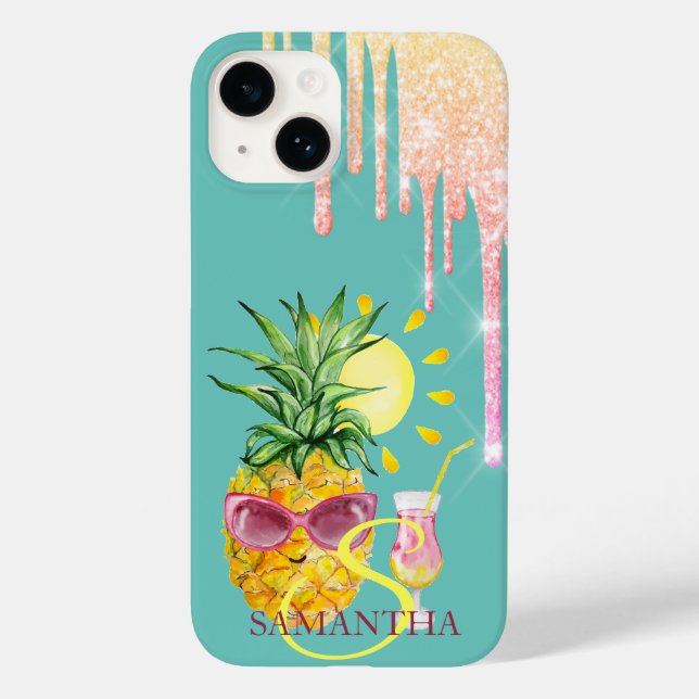 Funda De Case-Mate Para iPhone Purpurina Dris Pineapple Sun Cocktail Mint Green (Reverso )