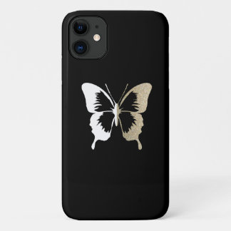 Funda Para iPhone 11 Purpurina falso y mariposa blanca