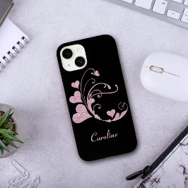 Funda Para iPhone 14 De Case-Mate Purpurina Faux de Swirl Pink Heart Swirl