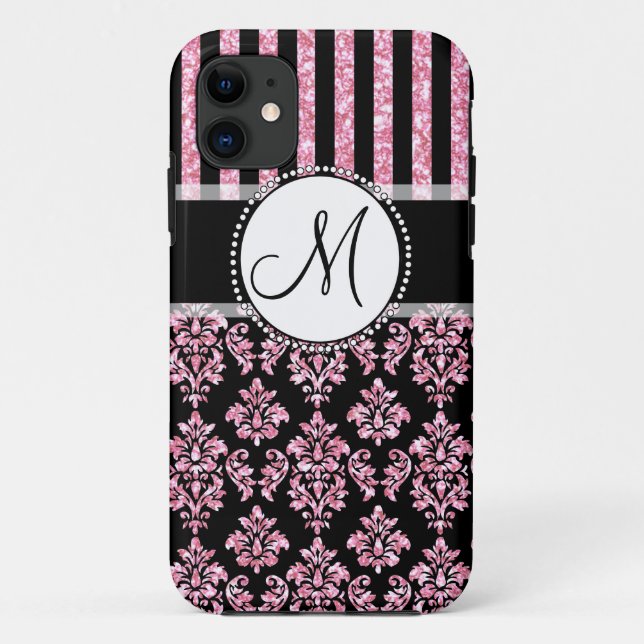 Funda De Case-Mate Para iPhone Purpurina femenino, rosado, damasco negro su (Reverso)