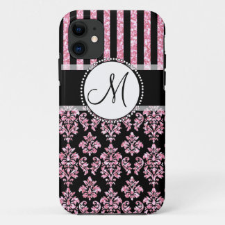 Funda Para iPhone 11 Purpurina femenino, rosado, damasco negro su