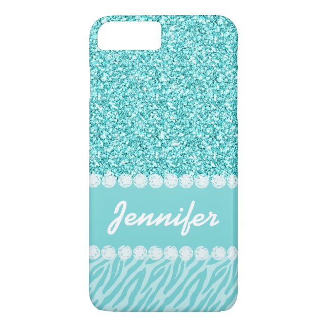 Funda De Case-Mate Para iPhone Purpurina femenino, verde azulado, rayas de la (Reverso)