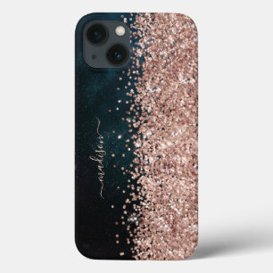 Funda Para iPhone 13 Purpurina Girly Modern Sparkle Sweet 16 Gold Black