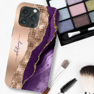 Funda Para iPhone 13 Pro Purpurina Girly Rosa Dorado Purple