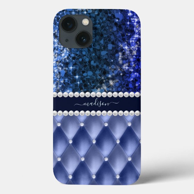 Funda De Case-Mate Para iPhone Purpurina Girly Sparkle Marina de Lujo Azul (Reverso)
