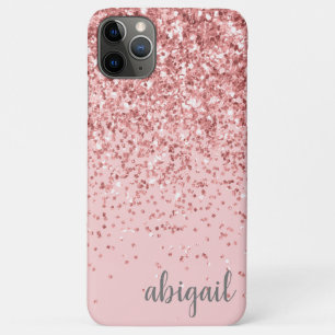 Funda Para iPhone 11 Pro Max Purpurina Glam Rubor Rosa Girly Monograma moderno 