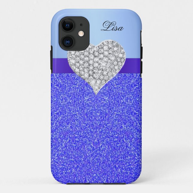 Funda De Case-Mate Para iPhone Purpurina Glamour Heart Blue personalizado (Reverso)