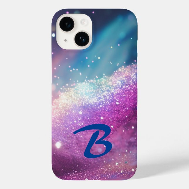 Funda De Case-Mate Para iPhone Purpurina holográfico de la Vía Láctea monogramada (Reverso )