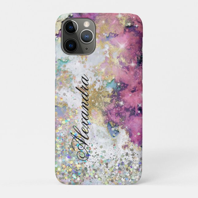 Funda De Case-Mate Para iPhone Purpurina holográfico Marble rosa de oro único (Reverso)