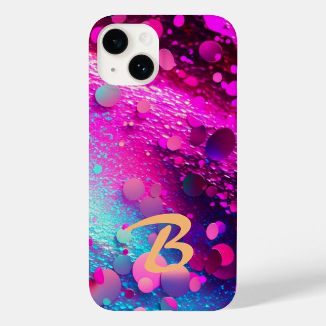 Funda De Case-Mate Para iPhone Purpurina holográfico rosado profundo monogramado (Reverso )