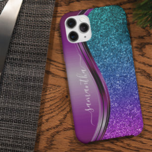 Funda Para iPhone 13 Purpurina luce Bright Purple Personalized Name