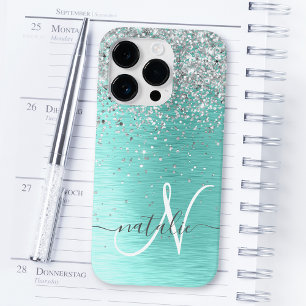 Funda Para iPhone 14 Pro De Case-Mate Purpurina Metalizado cepillado plateado Monograma