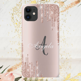 Funda Para iPhone 11 Purpurina moderno Drin Rosa Gold,Monograma