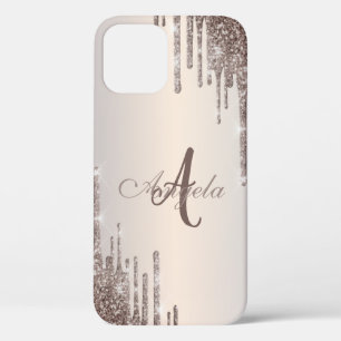 Funda Para iPhone 12 Purpurina moderno Drin Rosa Oro,Monograma Funda-ma