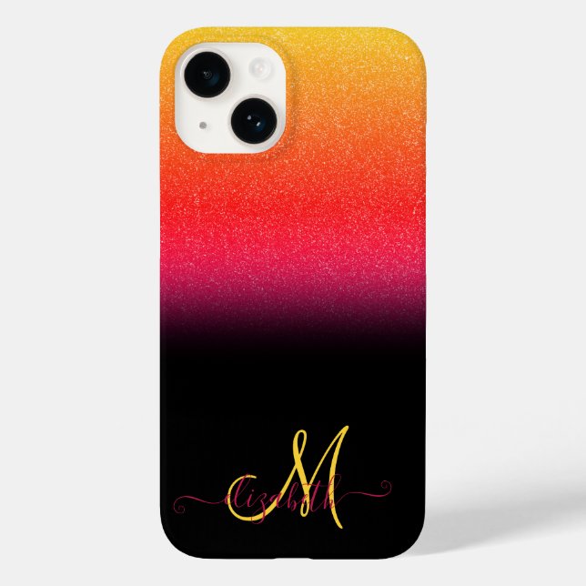 Funda De Case-Mate Para iPhone Purpurina moderno Ombre Monograma negro (Reverso )