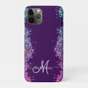 Funda Para iPhone 11 Pro Purpurina Monograma Moderno Azul Turquesa Brillant