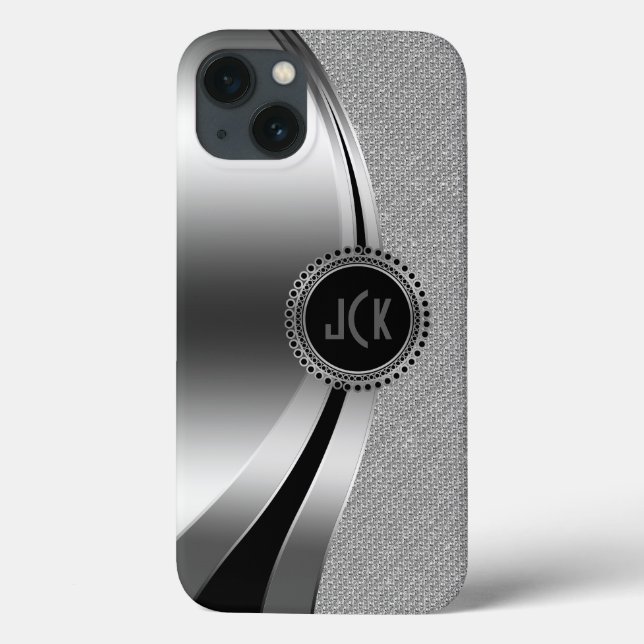 Funda De Case-Mate Para iPhone Purpurina Monogramado de plata metálica y diamante (Reverso)