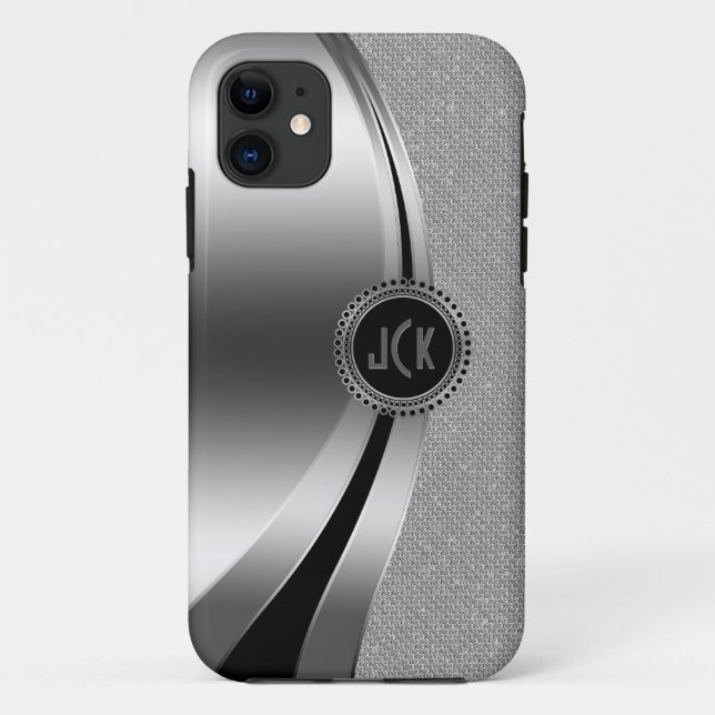 Funda De Case-Mate Para iPhone Purpurina Monogramado de plata metálica y diamante (Reverso)