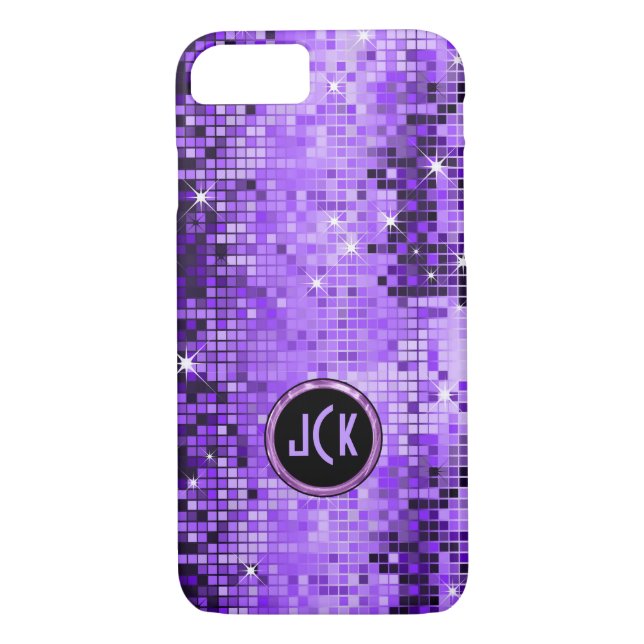 Funda De Case-Mate Para iPhone Purpurina Monogramado Purple Disco-Ball (Reverso)