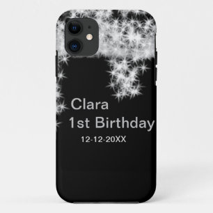 Funda Para iPhone 11 Purpurina negra plateada agregar nombre fecha de c
