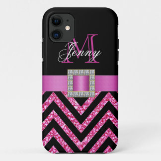 FUNDA PARA iPhone 11 PURPURINA NEGRO DE CHEVRON DE LAS ROSAS FUERTES