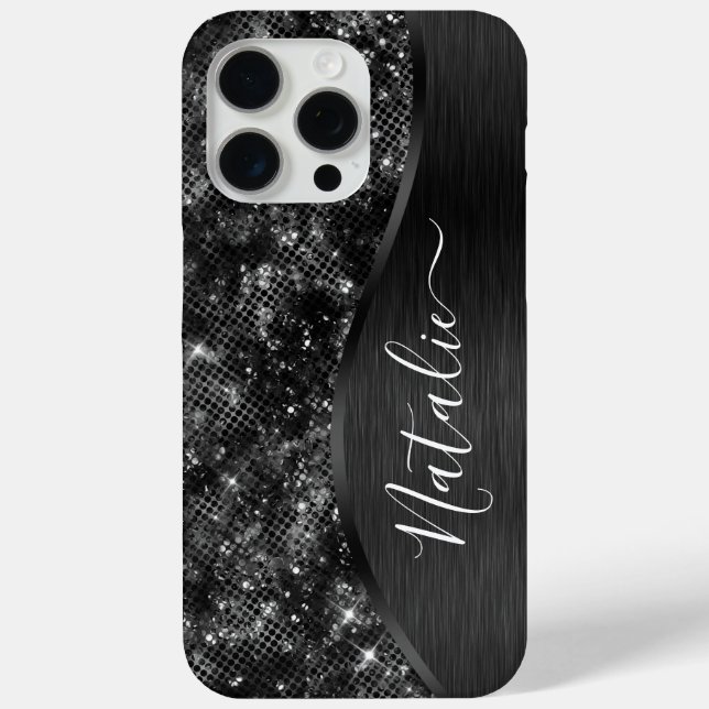 Funda De Case-Mate Para iPhone Purpurina negro metálico personalizado (Reverso )