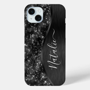 Funda Para iPhone 15 Mini Purpurina negro metálico personalizado