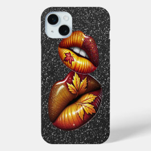 Funda Para iPhone 15 Mini Purpurina NEGRO MIRAR CON LABIOS DE BLANCO ORO