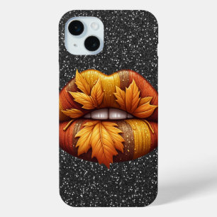 Funda Para iPhone 15 Mini Purpurina NEGRO MIRAR CON LABIOS DE BLANCO ORO