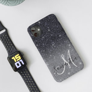 Funda Para iPhone 11 Purpurina negro moderno marca nombre personalizado