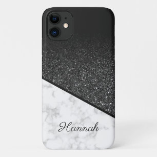 Funda Para iPhone 11 Purpurina negro personalizado - Mármol blanco