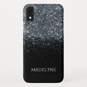 Funda Para iPhone XR Purpurina negro Sparkle Girly Nombre personalizado