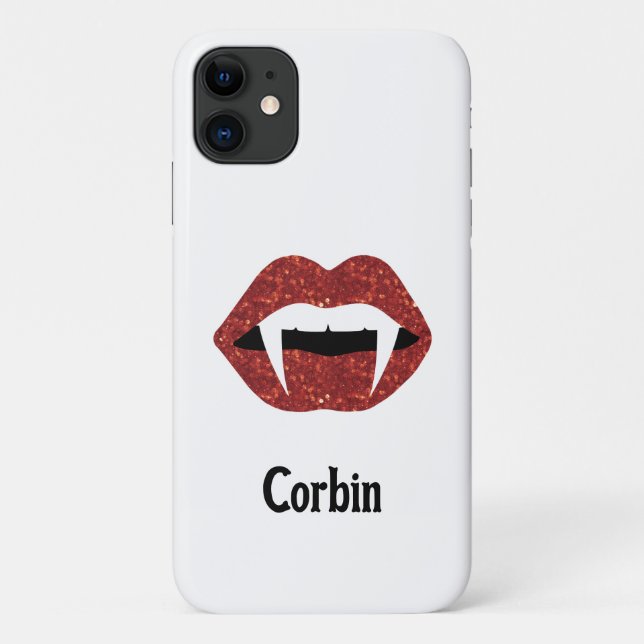 Funda De Case-Mate Para iPhone Purpurina personalizado Fangs Halloween - labios r (Reverso)