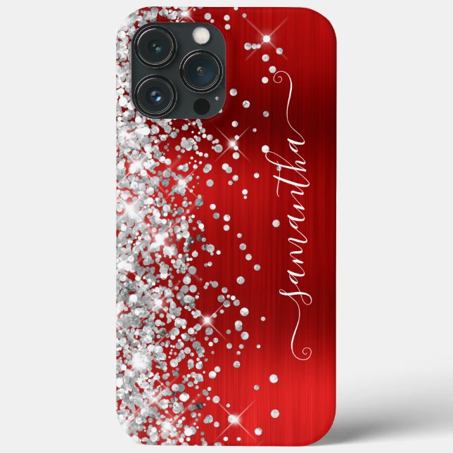 Funda De Case-Mate Para iPhone Purpurina plateado Brillante Rojo Moderno Firma Gi (Reverso )