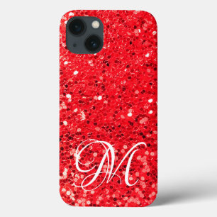 Funda Para iPhone 13 Purpurina rojo con monograma
