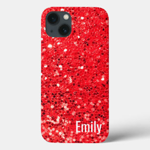 Funda Para iPhone 13 Purpurina rojo con nombre