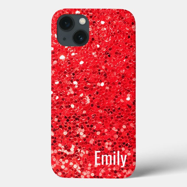Funda De Case-Mate Para iPhone Purpurina rojo con nombre (Reverso)