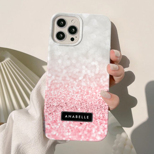 Funda De Case-Mate Para iPhone Purpurina rosa de ómbre y patrón bokeh (Subido por el creador)
