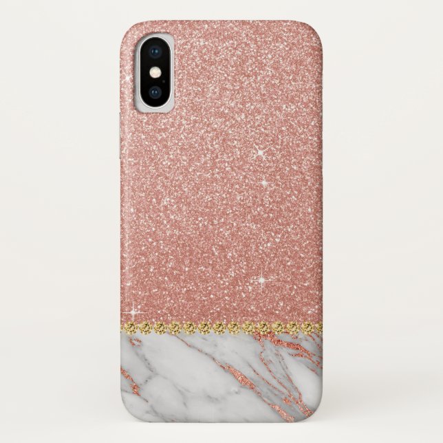 Funda De Case-Mate Para iPhone Purpurina rosa de oro y mármol espumoso (Reverso)