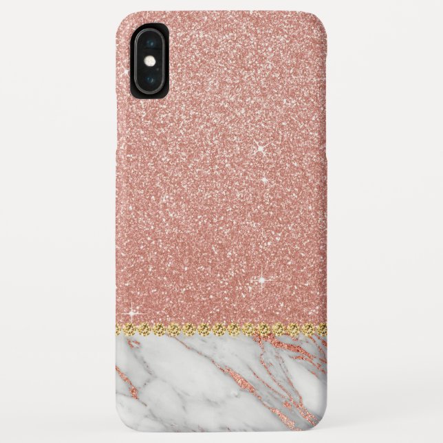 Funda De Case-Mate Para iPhone Purpurina rosa de oro y mármol espumoso (Reverso)