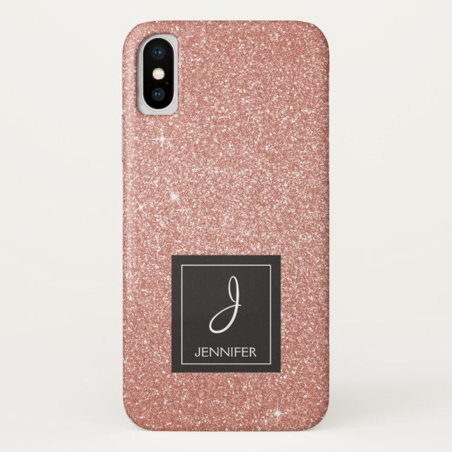 Funda De Case-Mate Para iPhone Purpurina rosa de oro y monograma de espuma (Reverso)