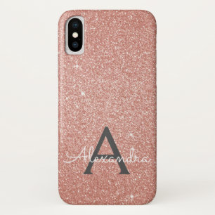 Funda Para iPhone X Purpurina rosa de oro y monograma de espuma