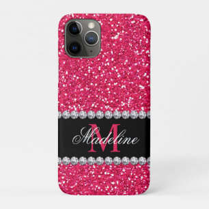 Funda Para iPhone 11 Pro Purpurina Rosa, Gem, Monogramado