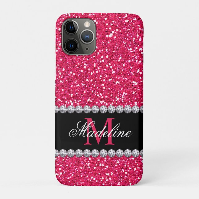 Funda De Case-Mate Para iPhone Purpurina Rosa, Gem, Monogramado (Reverso)