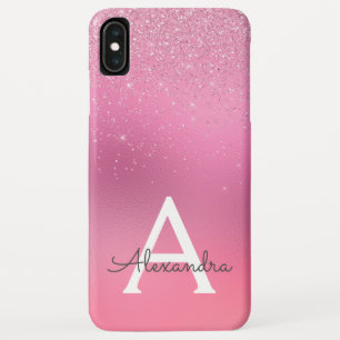 Funda Para iPhone XS Max Purpurina rosa Girly Sparkle Purpurina Monograma