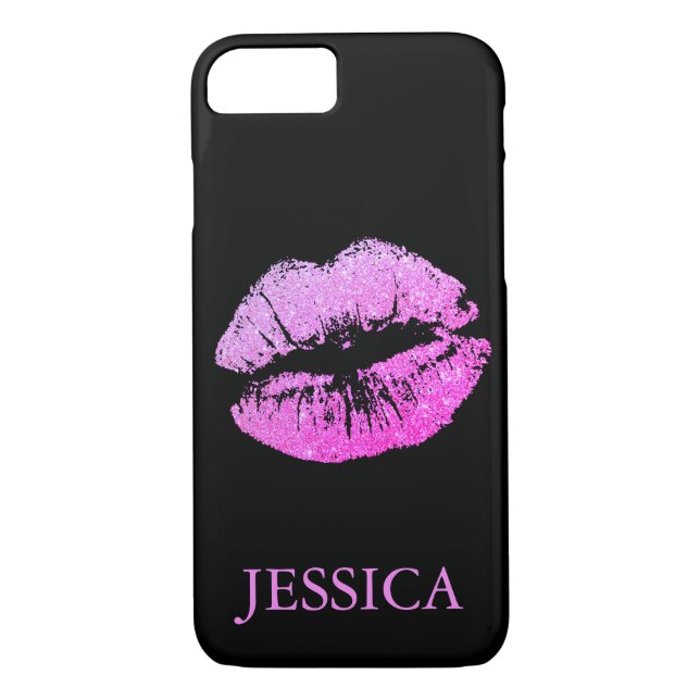 Funda De Case-Mate Para iPhone Purpurina rosa Lips Girly Pattern (Reverso)